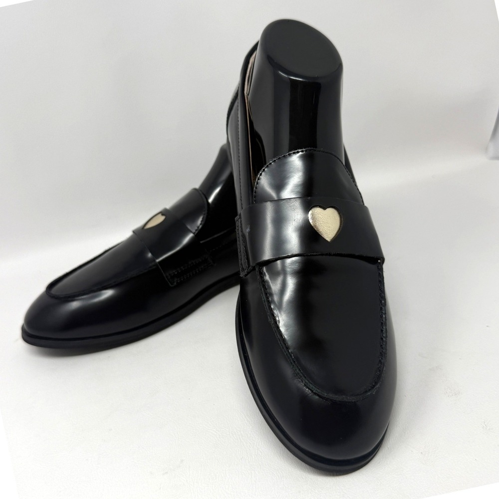 Draper James Mens Black Leather Heart Cutout Penny Loafers Size 10 Slip On Shoes